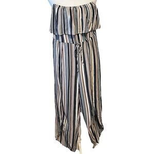 Hers & Mine szS strapless slit leg stripped jumpsuit w/attached shorts GUC